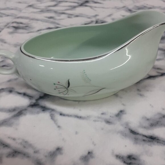 Vintage MCM Ballerina Universal Pottery CO. Gravy Boat w/ Tray Atomic Flowers - Picture 3 of 8